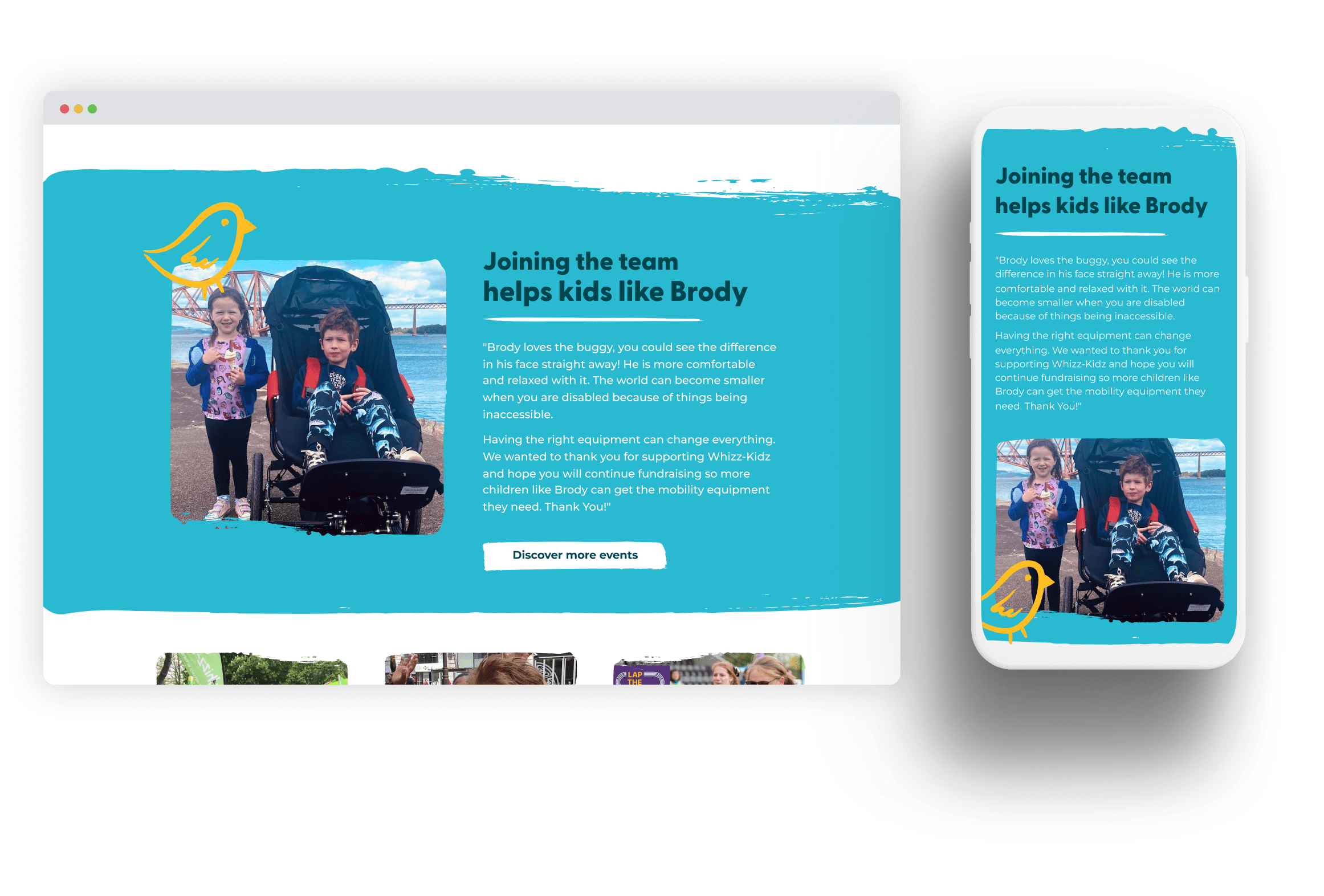 The Whizz Kidz website shown on both desktop and mobile